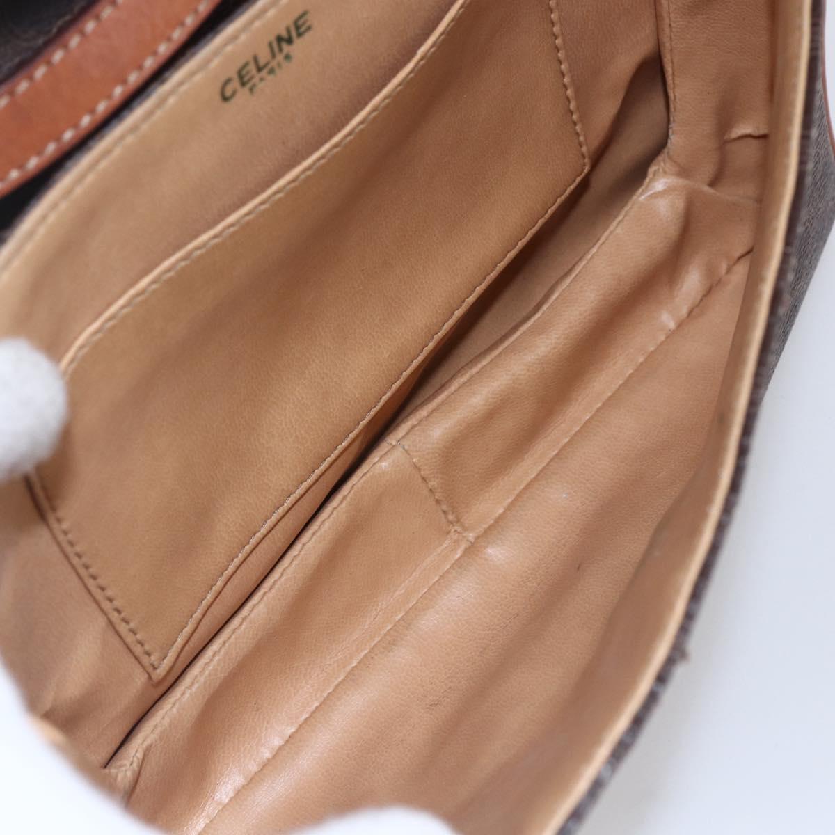 CELINE Macadam Canvas Shoulder Bag PVC Leather Brown Gold Auth SW1792