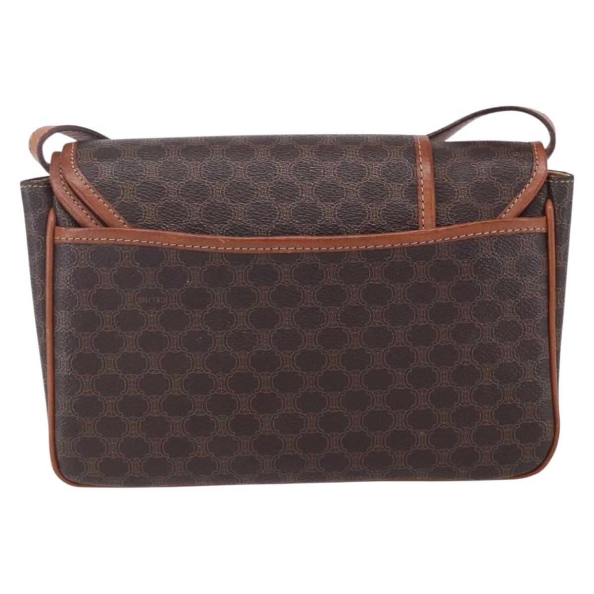 CELINE Macadam Canvas Shoulder Bag PVC Leather Brown Gold Auth SW1792