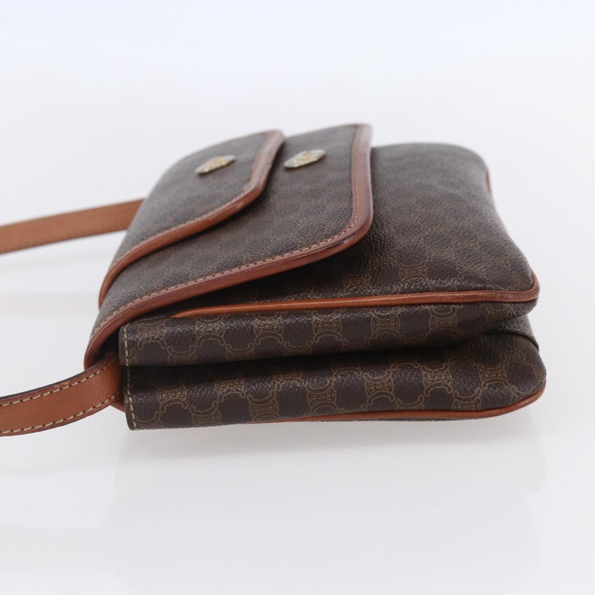 CELINE Macadam Canvas Shoulder Bag PVC Leather Brown Gold Auth SW1792