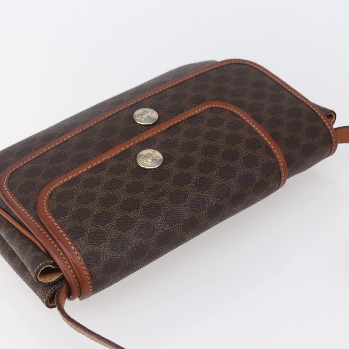 CELINE Macadam Canvas Shoulder Bag PVC Leather Brown Gold Auth SW1792