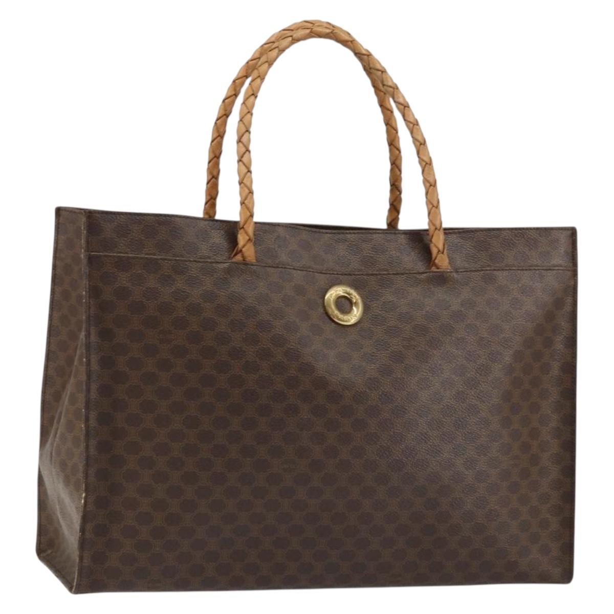 CELINE Macadam Canvas Tote Bag PVC Leather 2way Brown Gold Auth SW1793