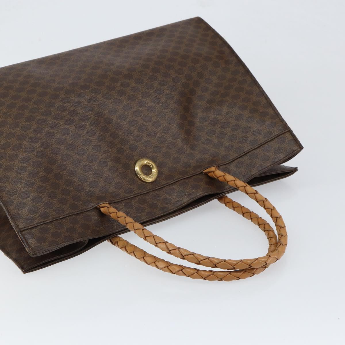 CELINE Macadam Canvas Tote Bag PVC Leather 2way Brown Gold Auth SW1793