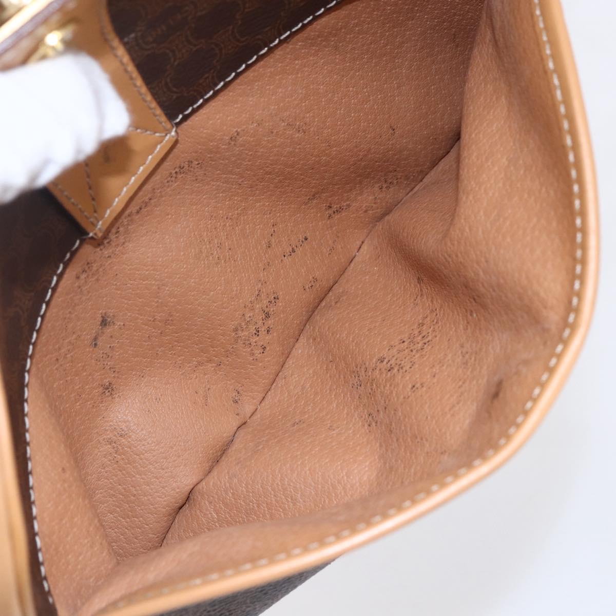 CELINE Macadam Canvas Shoulder Bag PVC Leather Brown Gold Auth SW1794