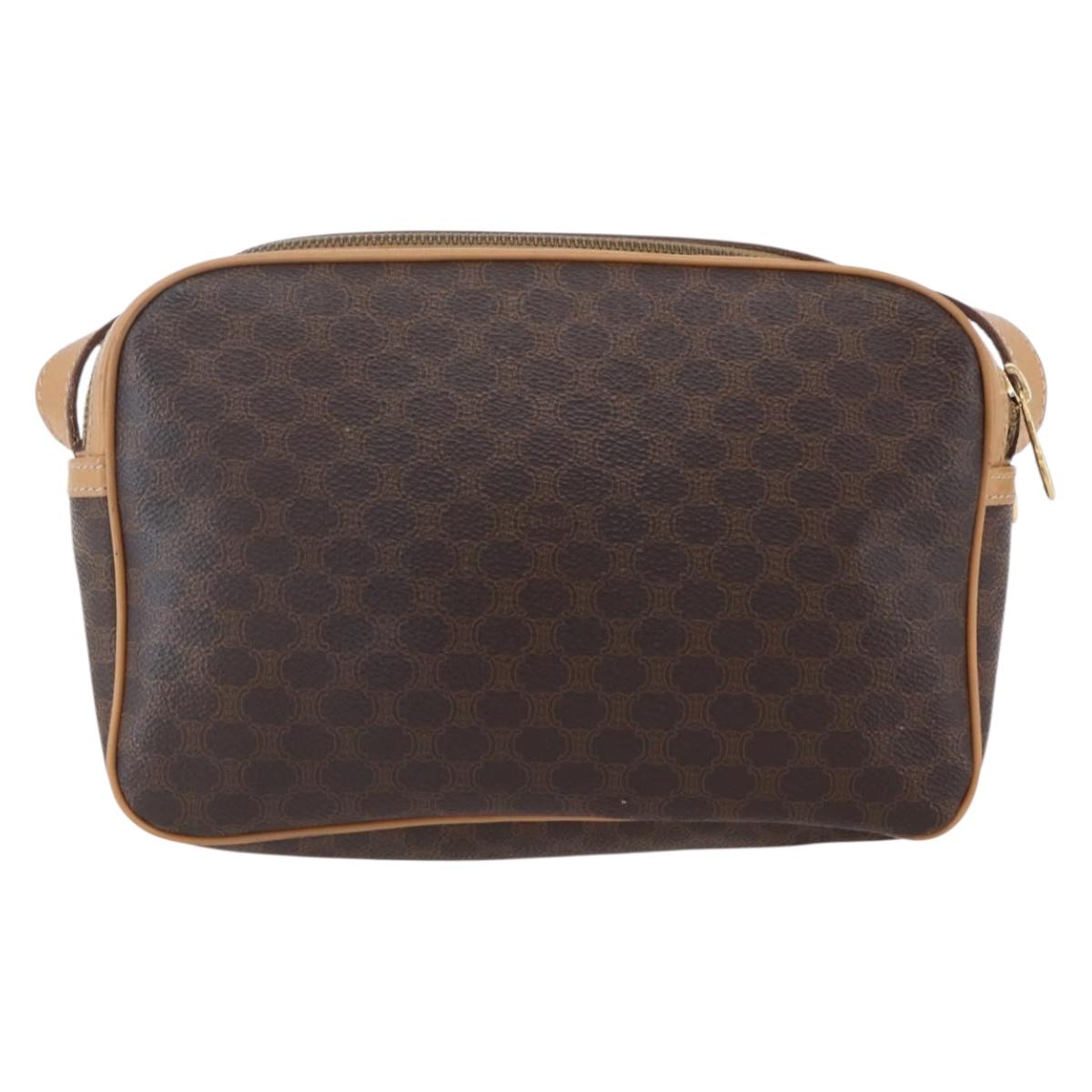 CELINE Macadam Canvas Shoulder Bag PVC Leather Brown Gold Auth SW1794