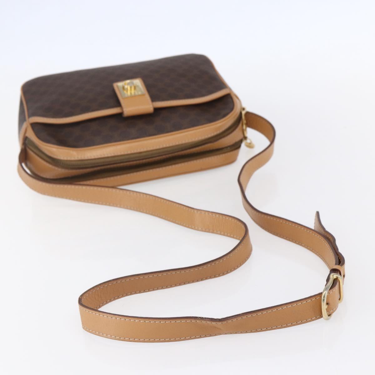 CELINE Macadam Canvas Shoulder Bag PVC Leather Brown Gold Auth SW1794