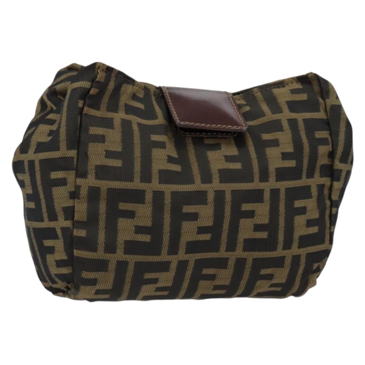 FENDI Zucca Canvas Clutch Bag Black Brown Auth SW1796