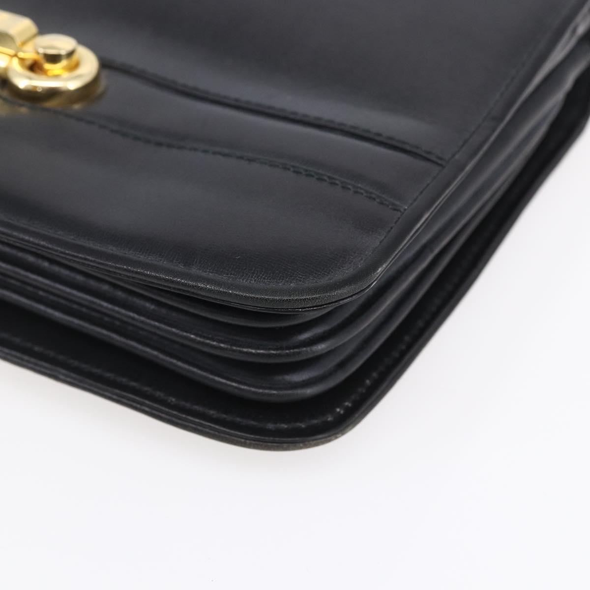 FENDI Shoulder Bag Leather Black Gold Auth SW1797