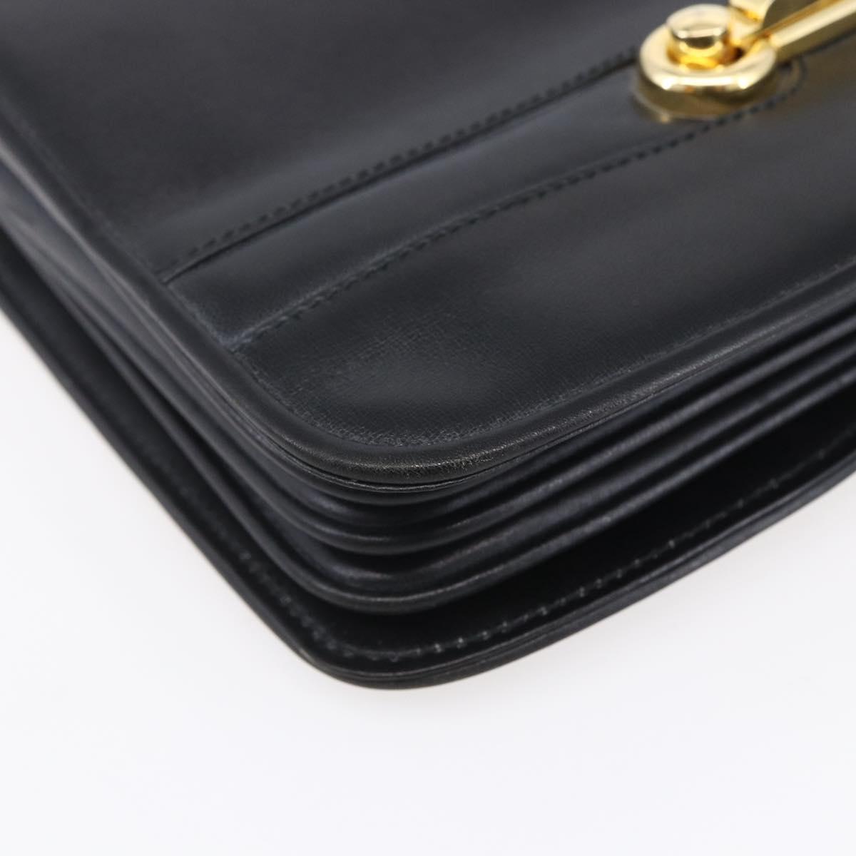 FENDI Shoulder Bag Leather Black Gold Auth SW1797