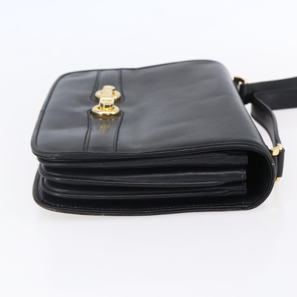 FENDI Shoulder Bag Leather Black Gold Auth SW1797