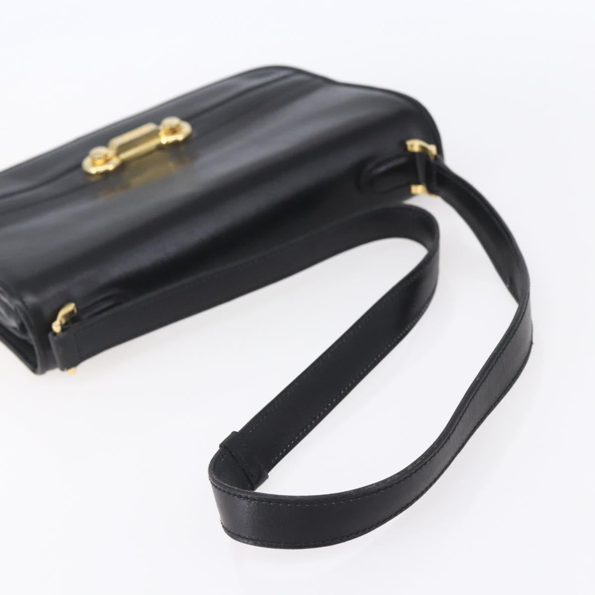 FENDI Shoulder Bag Leather Black Gold Auth SW1797