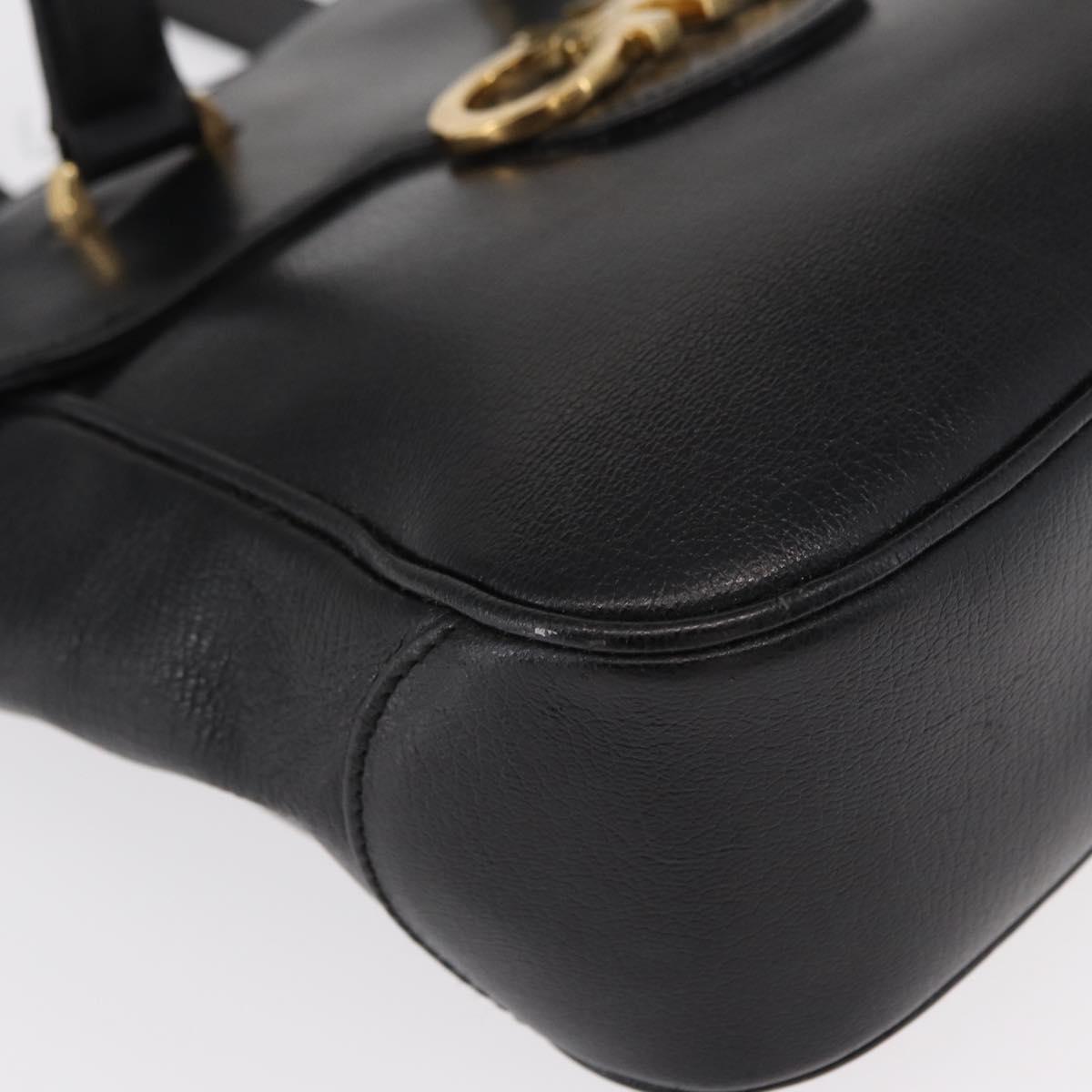 Salvatore Ferragamo Gancini Hand Bag Leather Black Gold Auth SW1799