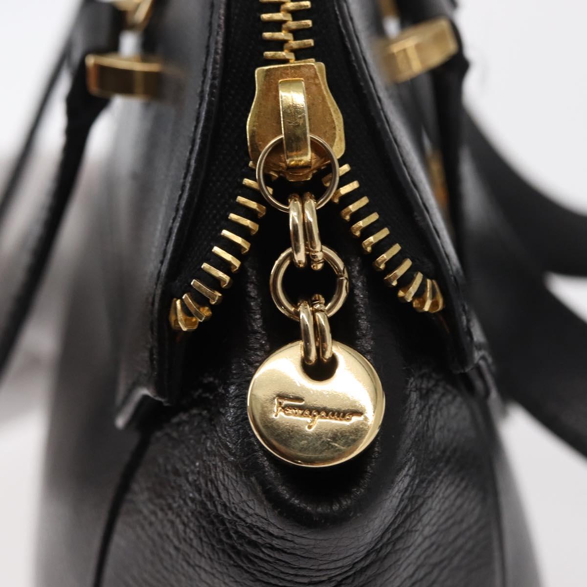 Salvatore Ferragamo Gancini Hand Bag Leather Black Gold Auth SW1799