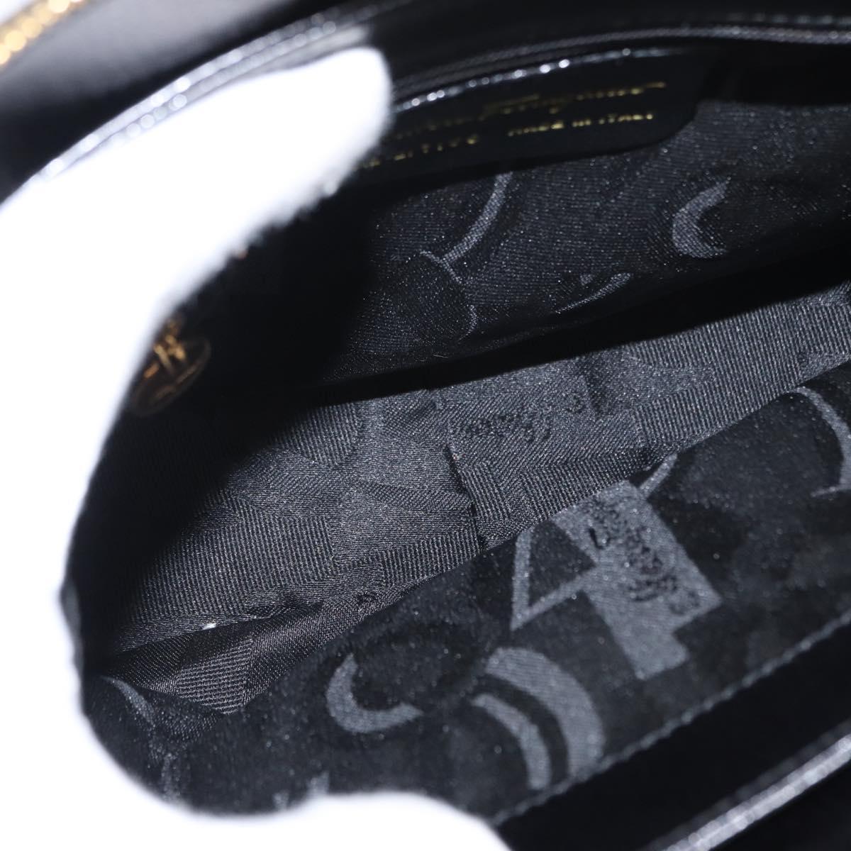 Salvatore Ferragamo Gancini Hand Bag Leather Black Gold Auth SW1799