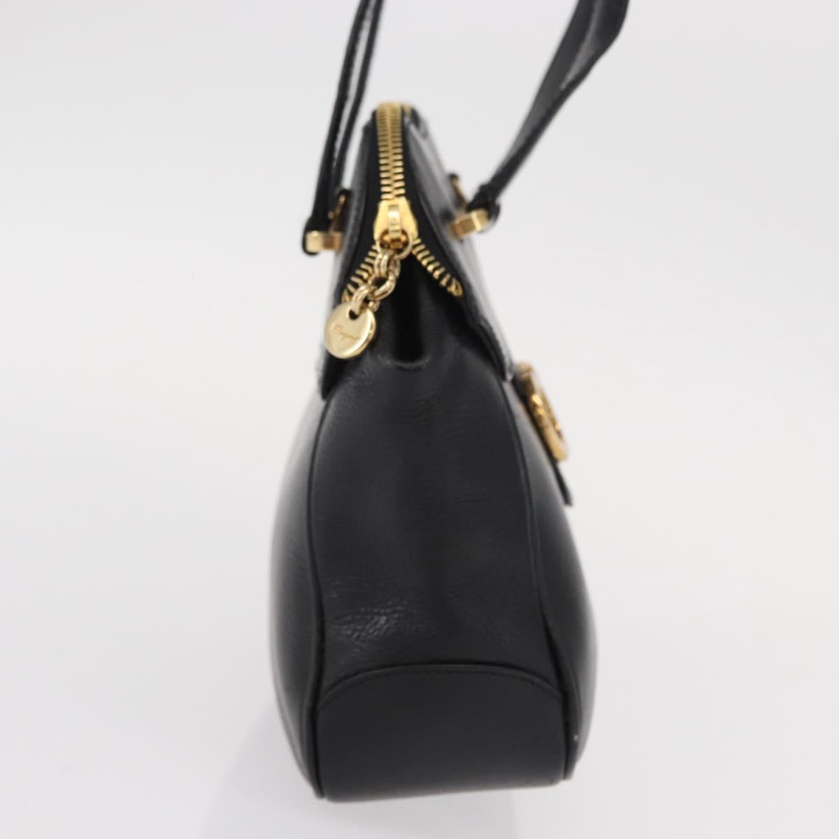 Salvatore Ferragamo Gancini Hand Bag Leather Black Gold Auth SW1799