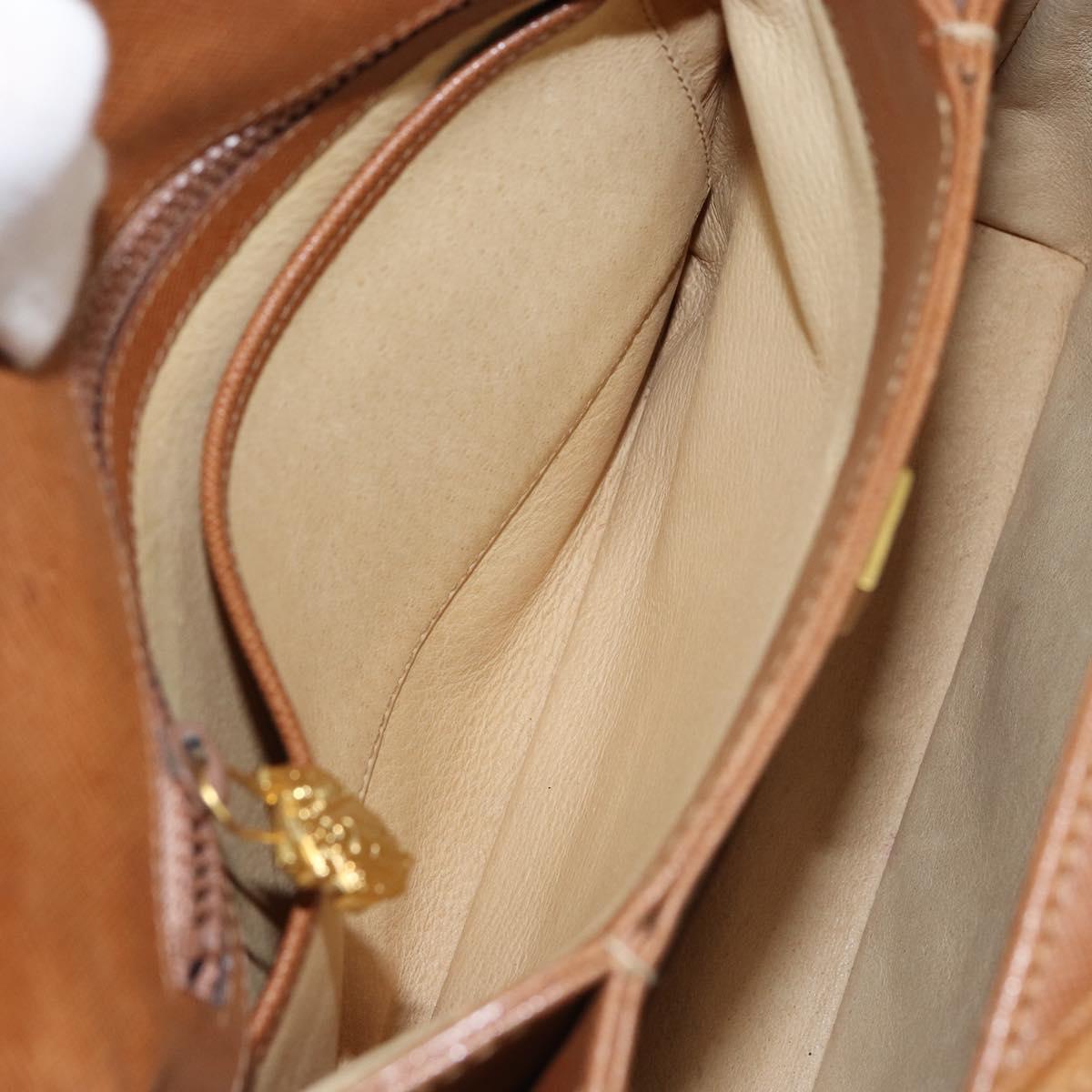 GUCCI Shoulder Bag Leather Brown Gold Auth SW1800