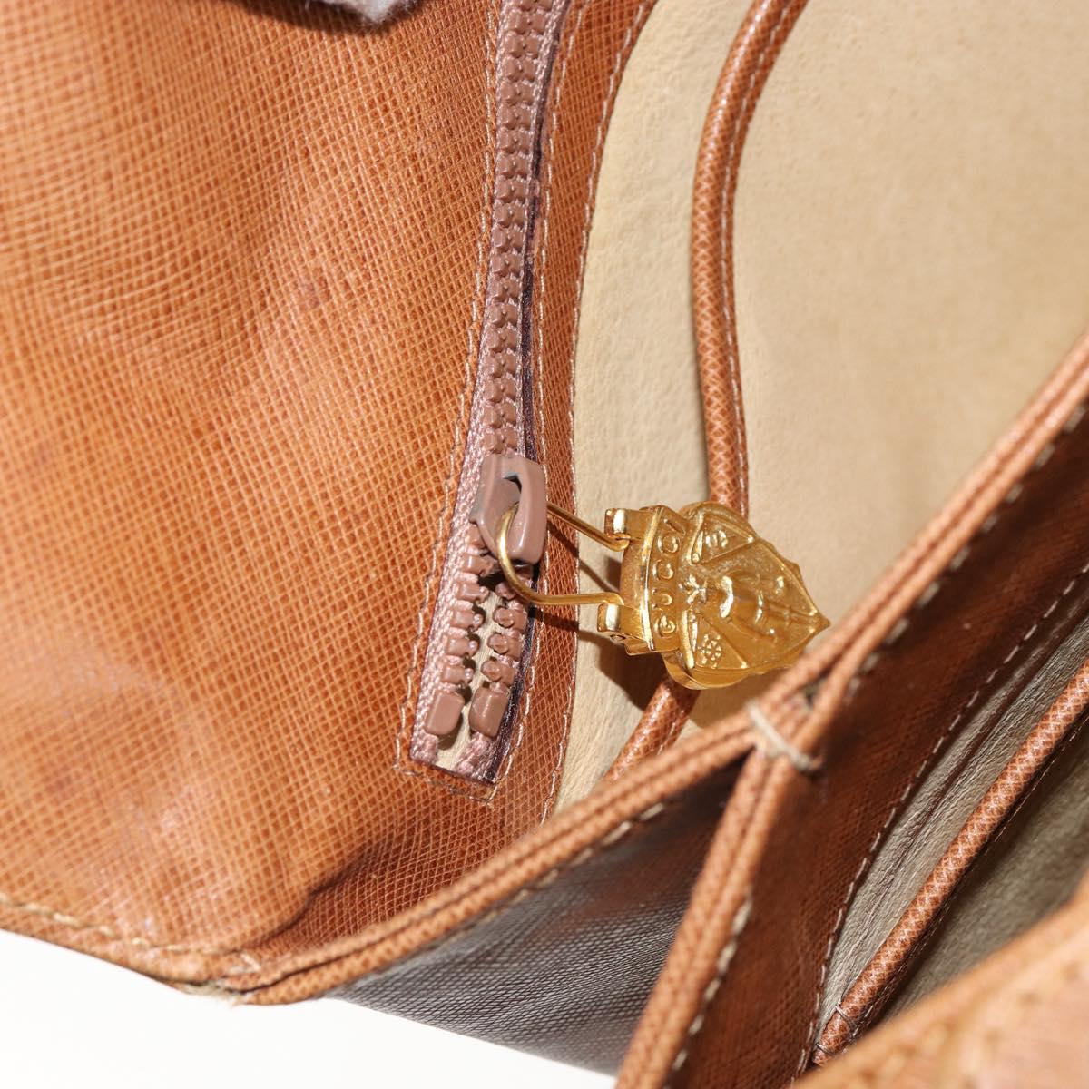 GUCCI Shoulder Bag Leather Brown Gold Auth SW1800