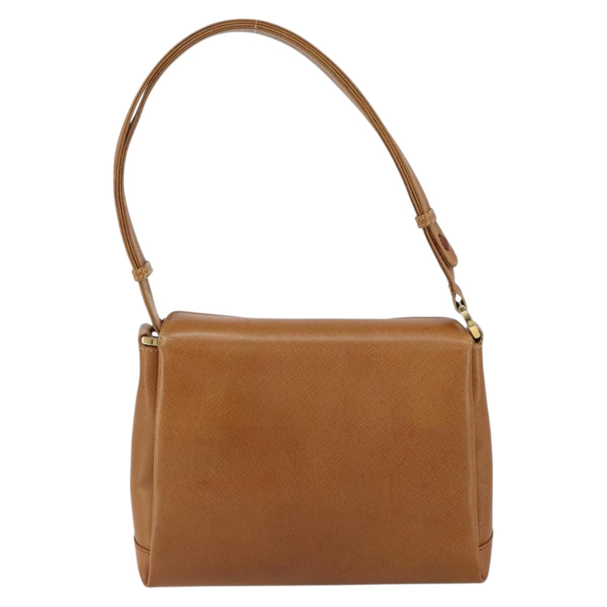 GUCCI Shoulder Bag Leather Brown Gold Auth SW1800