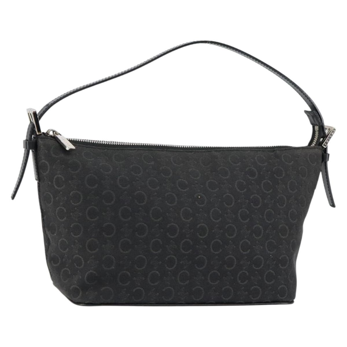 CELINE C Macadam Canvas Shoulder Bag Black Silver Auth SW1802