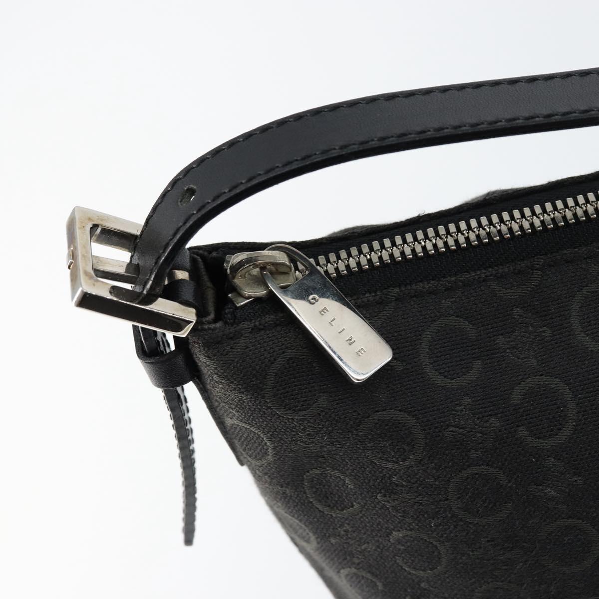 CELINE C Macadam Canvas Shoulder Bag Black Silver Auth SW1802
