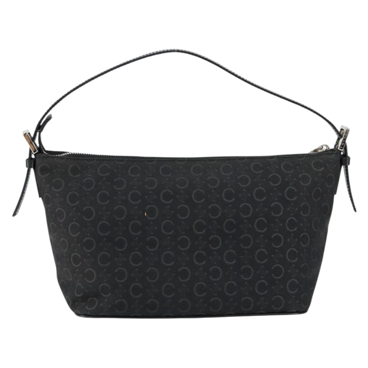CELINE C Macadam Canvas Shoulder Bag Black Silver Auth SW1802