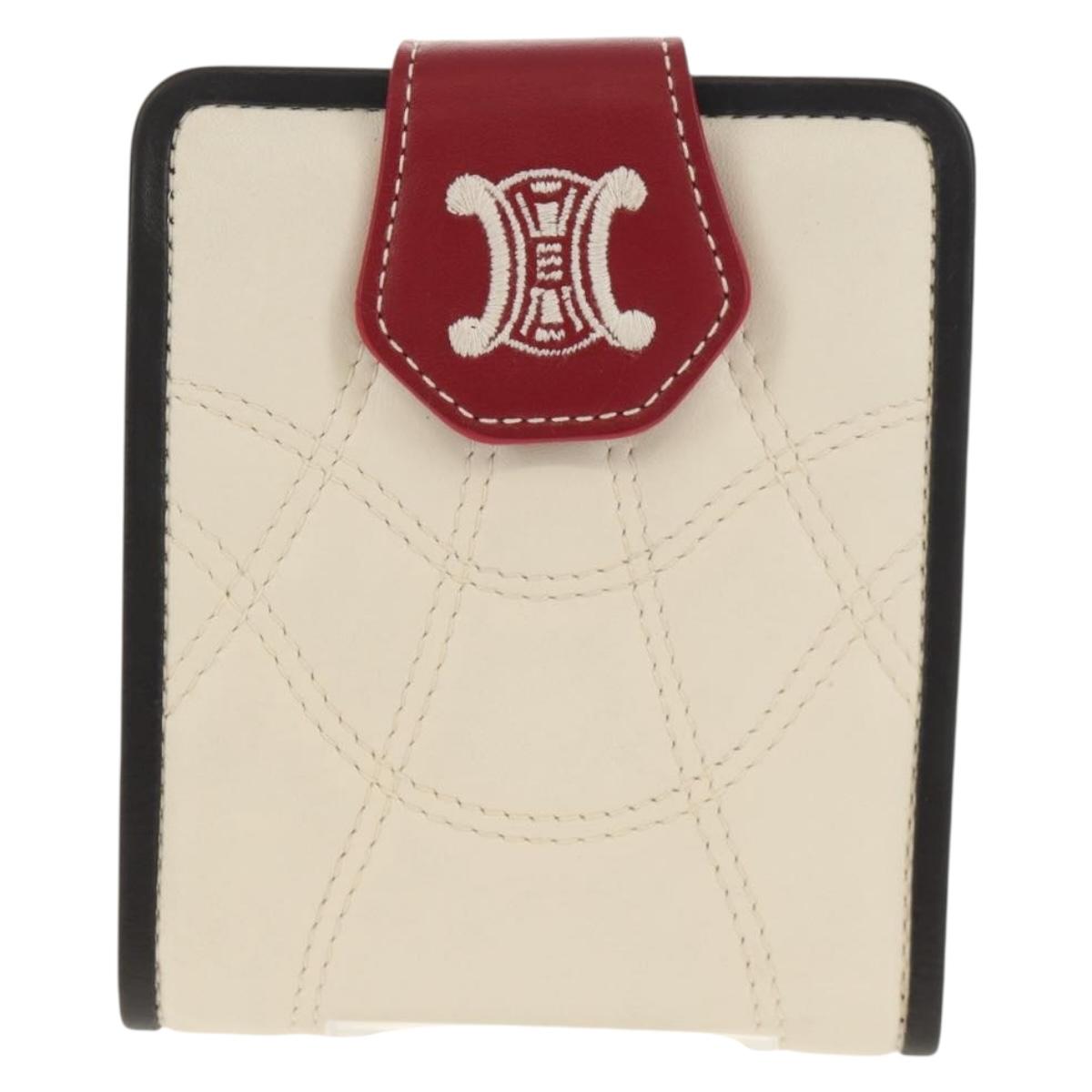 CELINE Bifold Wallet Leather White Auth SW1804AV