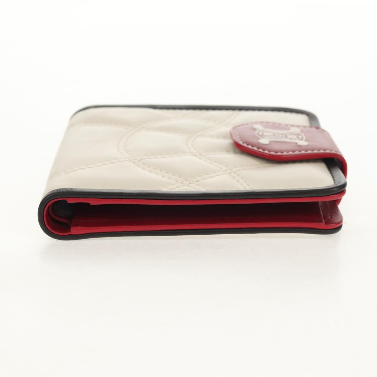 CELINE Bifold Wallet Leather White Auth SW1804AV