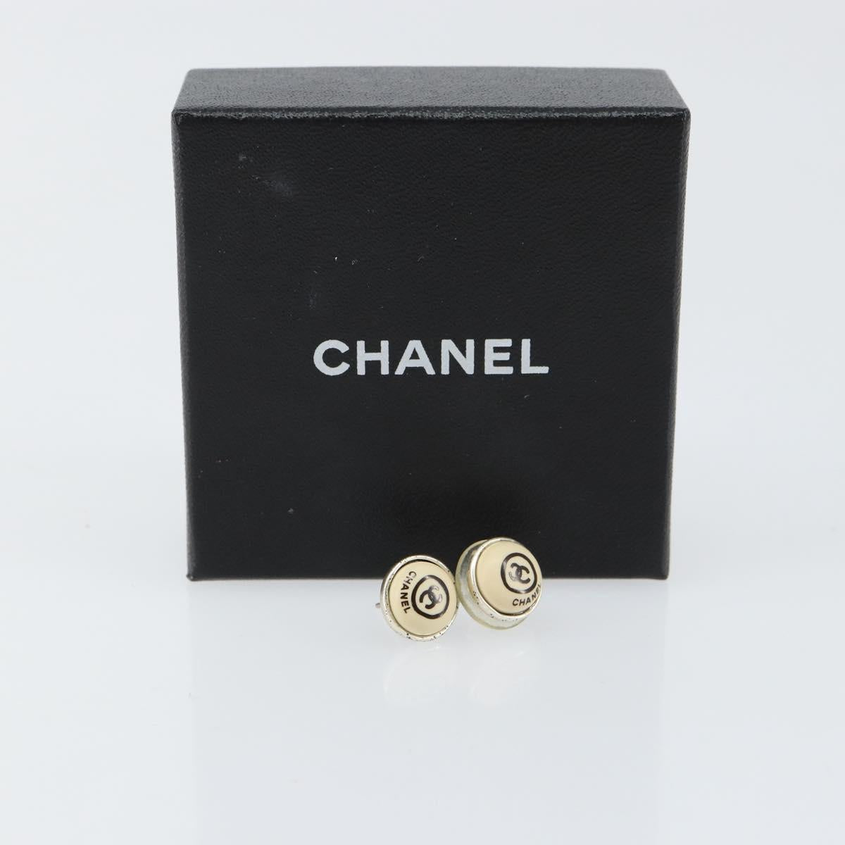 CHANEL Pierce metal White CC Auth SW1816