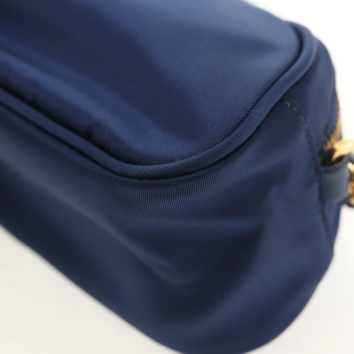 PRADA Clutch Bag Nylon Blue Gold Auth SW1822V