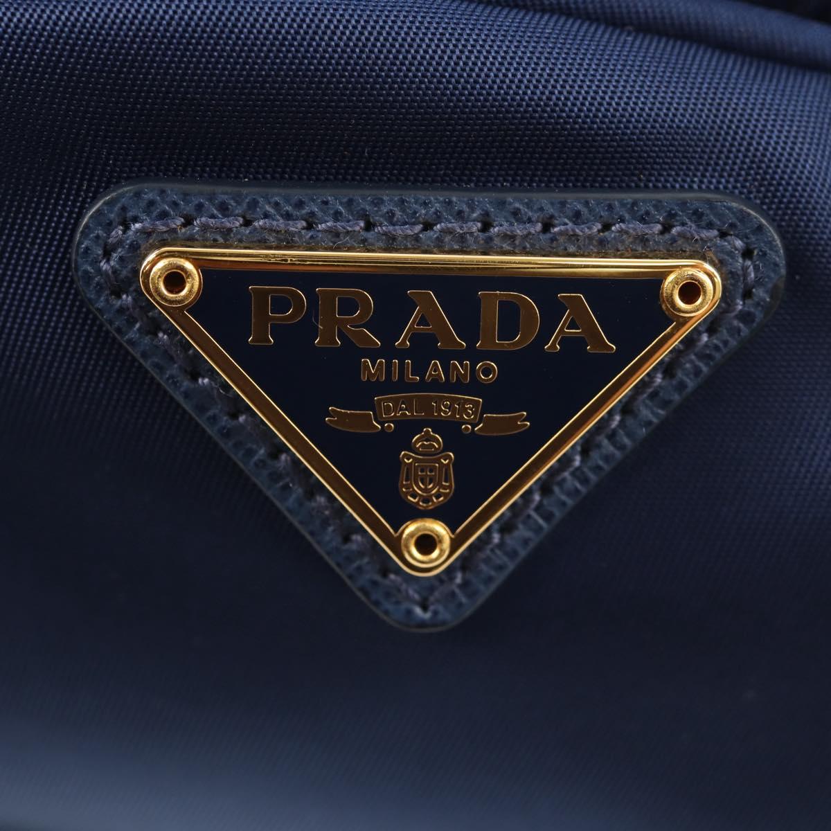 PRADA Clutch Bag Nylon Blue Gold Auth SW1822V