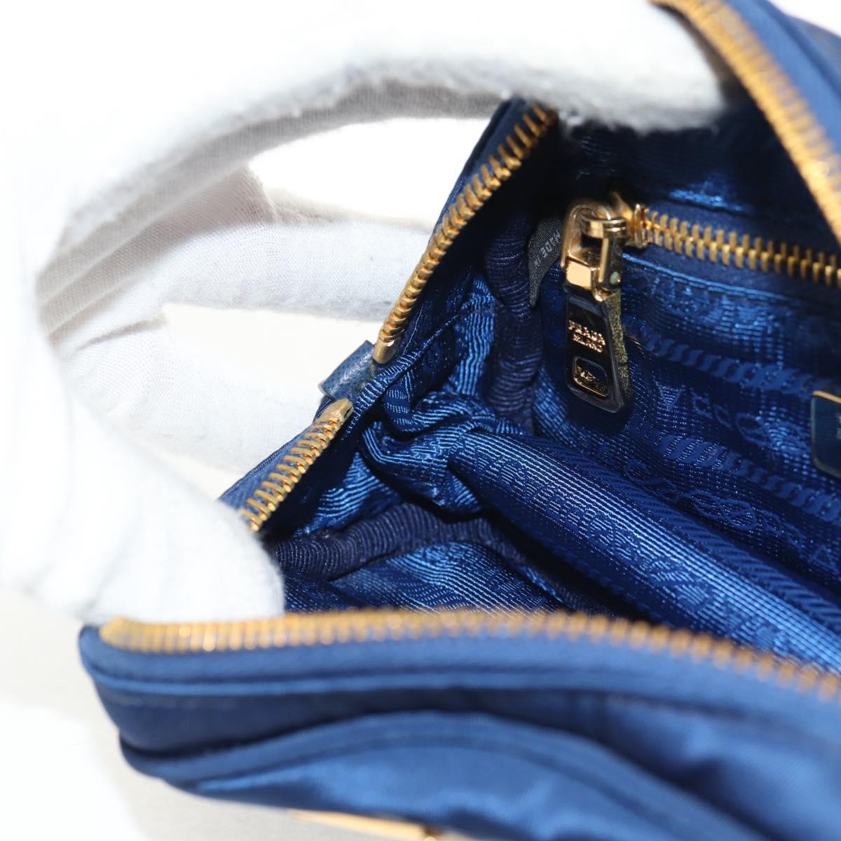 PRADA Clutch Bag Nylon Blue Gold Auth SW1822V