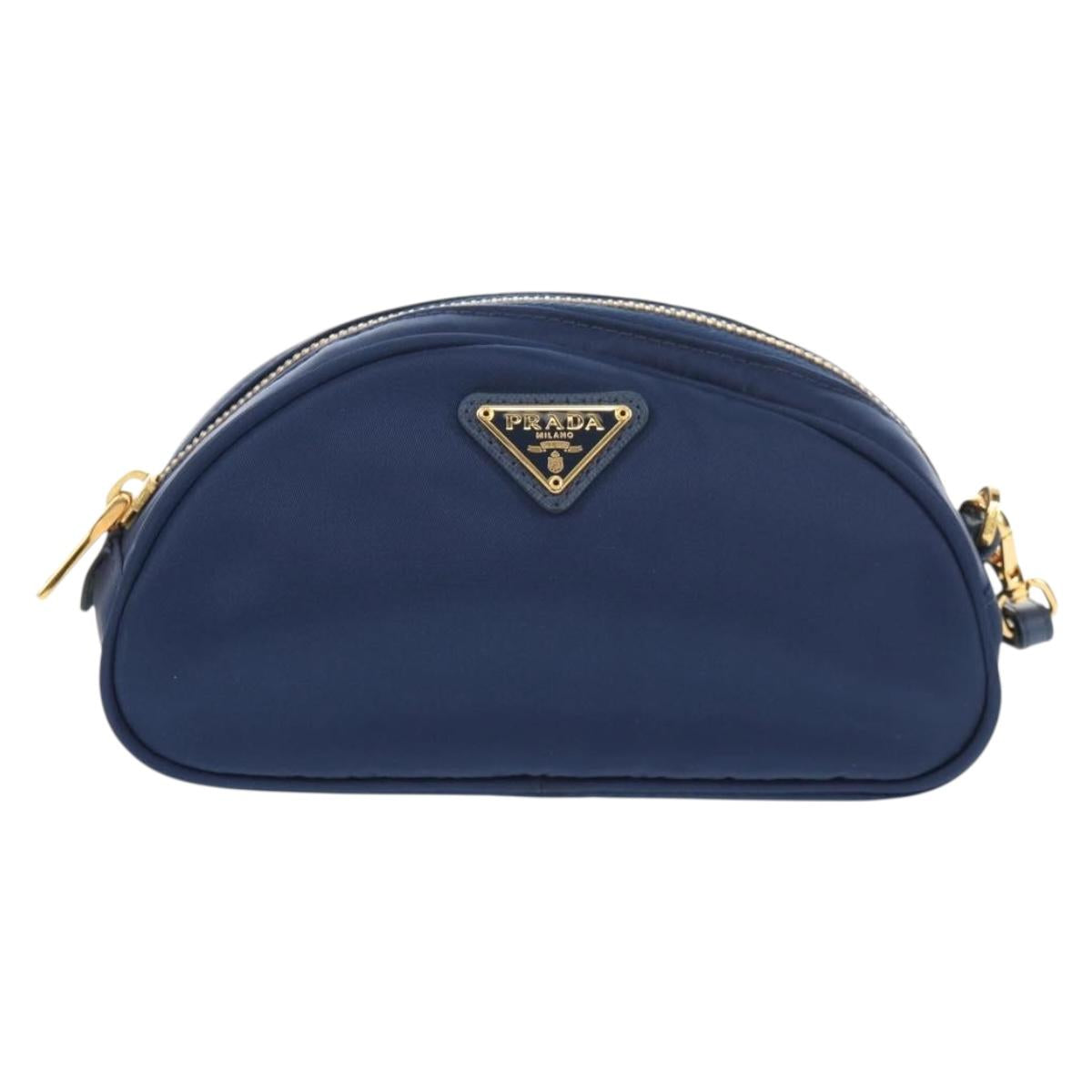 PRADA Clutch Bag Nylon Blue Gold Auth SW1822V