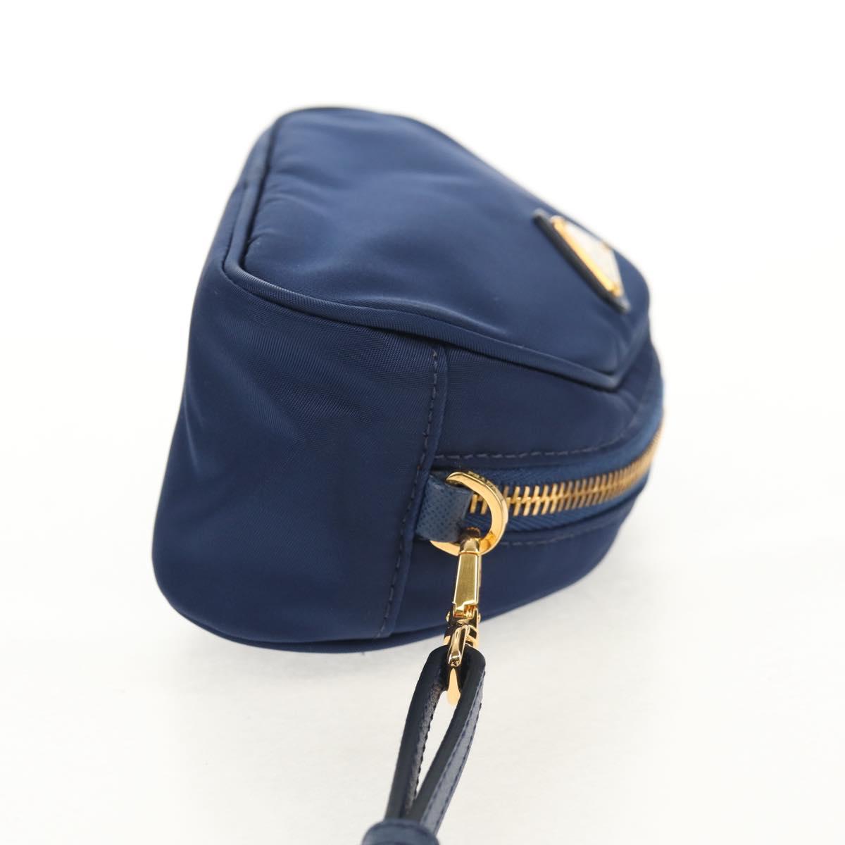 PRADA Clutch Bag Nylon Blue Gold Auth SW1822V