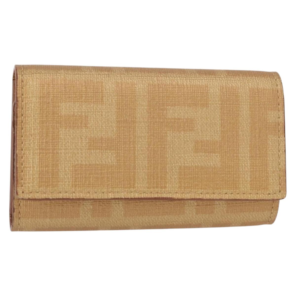 FENDI Zucca Canvas Key Case PVC Gold Auth SW1823A