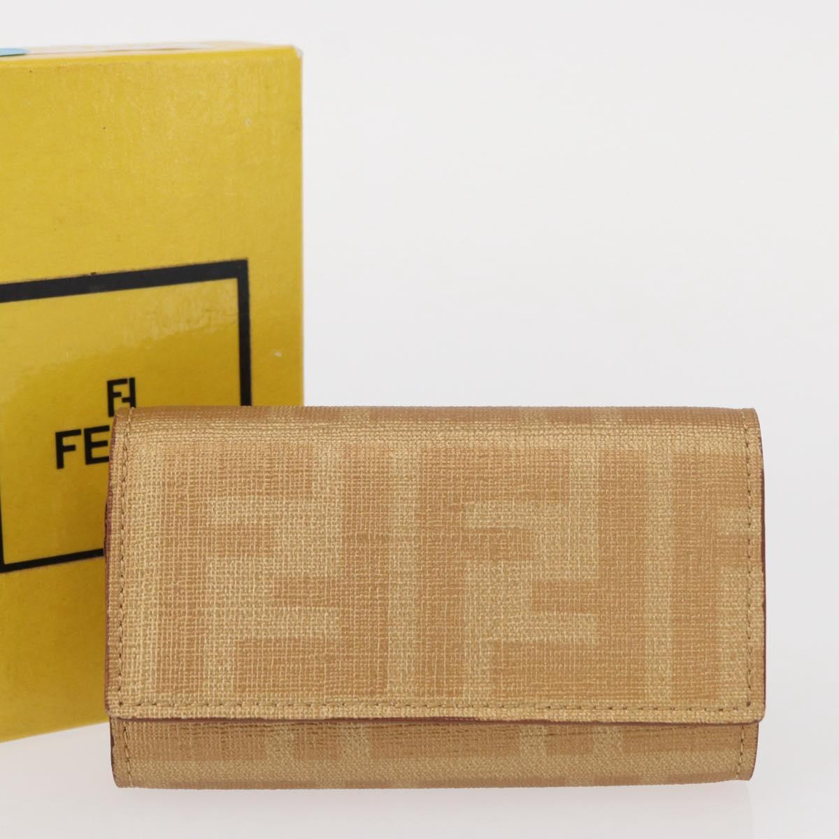FENDI Zucca Canvas Key Case PVC Gold Auth SW1823A