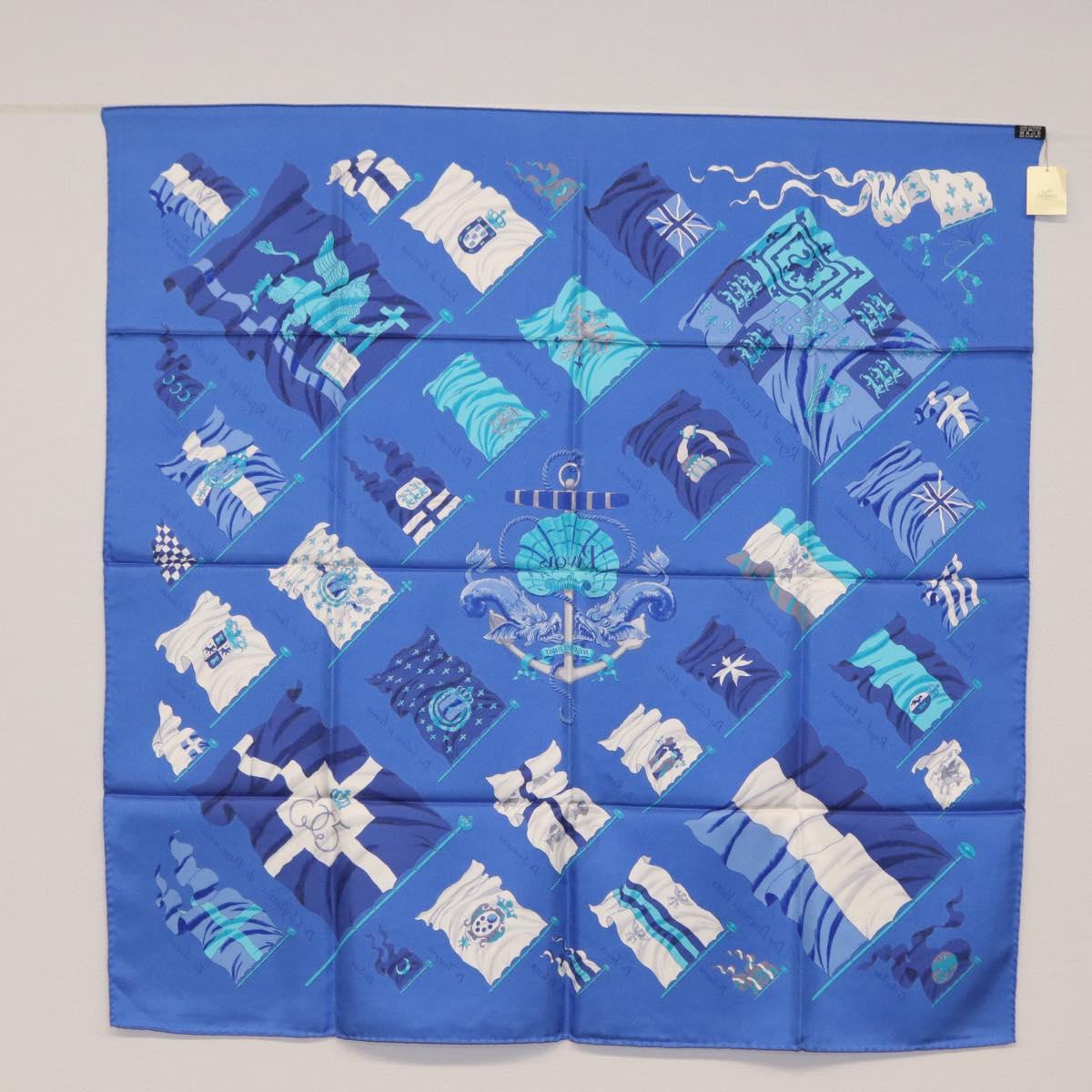 HERMES Carre 90 Scarf ""PAVOIS"" Silk Blue Auth SW1825M