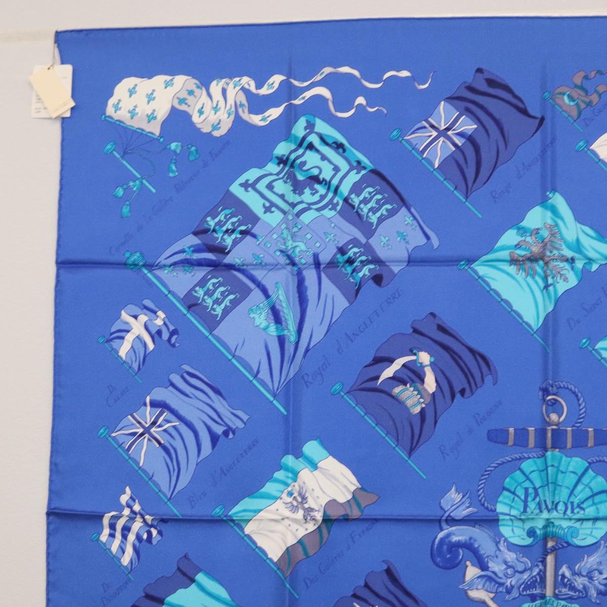 HERMES Carre 90 Scarf ""PAVOIS"" Silk Blue Auth SW1825M