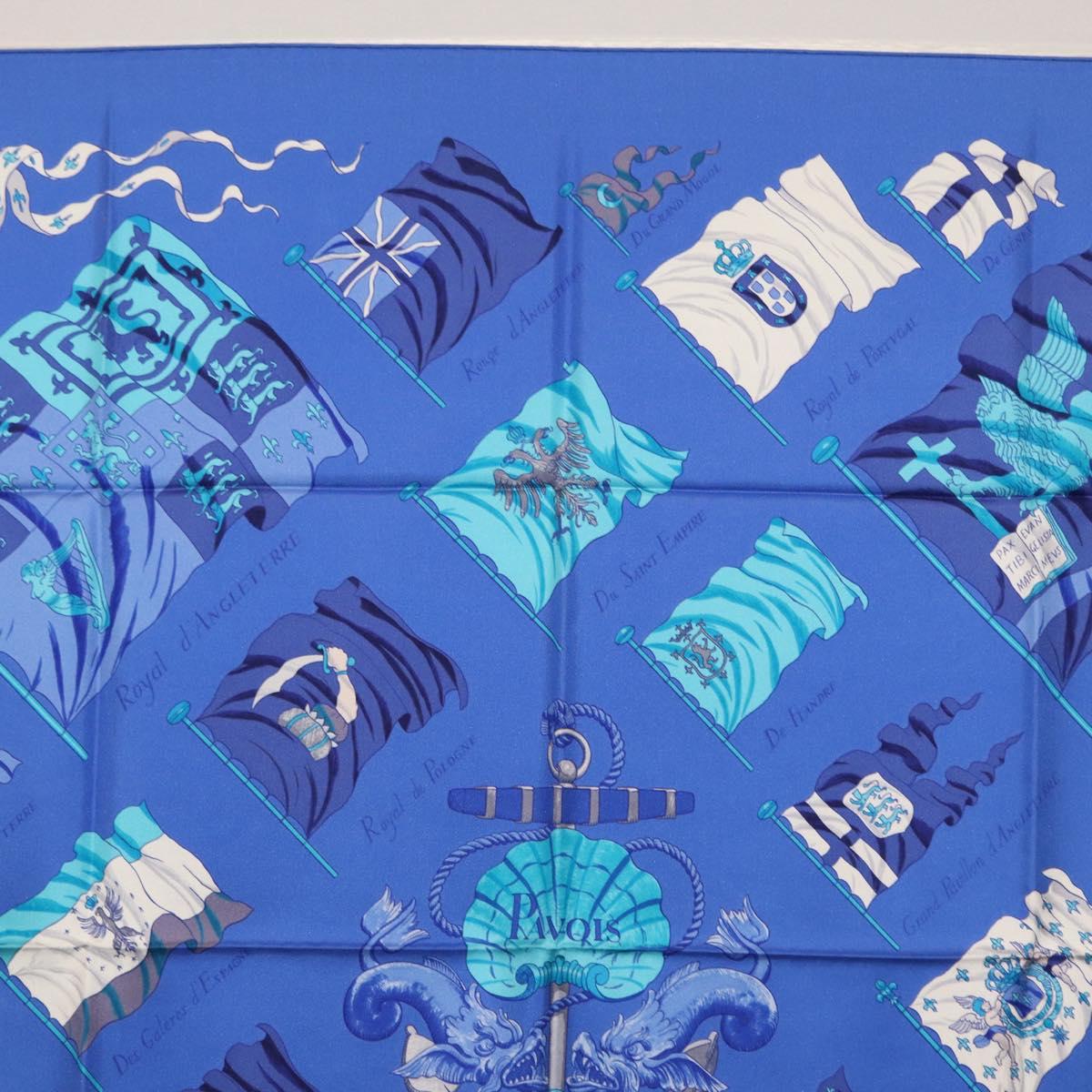 HERMES Carre 90 Scarf ""PAVOIS"" Silk Blue Auth SW1825M