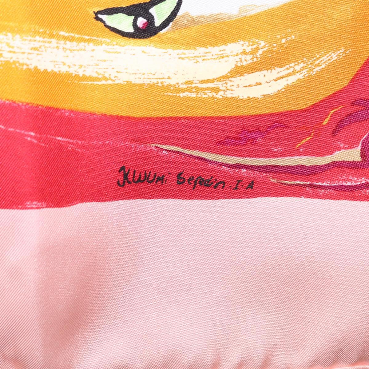 HERMES Carre 90 Scarf ""Smiles in Third millenary"" Silk Pink Auth SW1826M