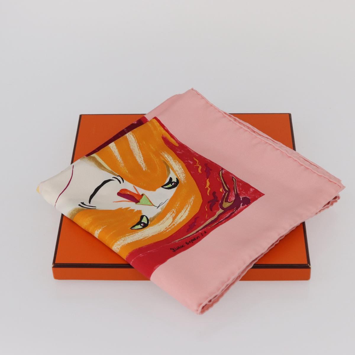 HERMES Carre 90 Scarf ""Smiles in Third millenary"" Silk Pink Auth SW1826M
