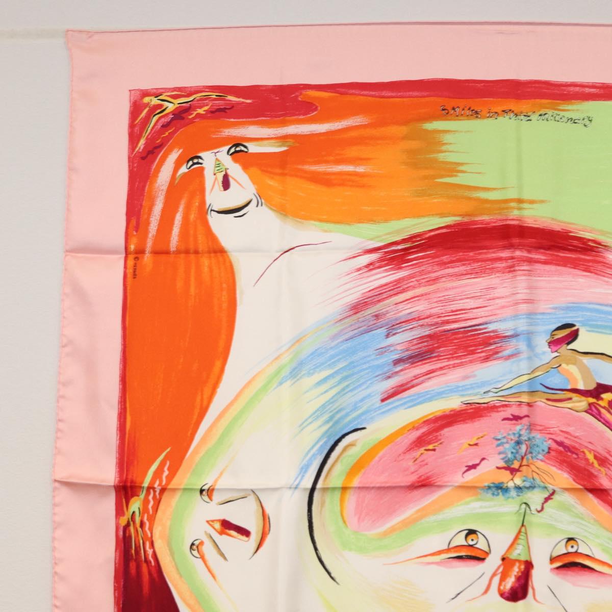 HERMES Carre 90 Scarf ""Smiles in Third millenary"" Silk Pink Auth SW1826M