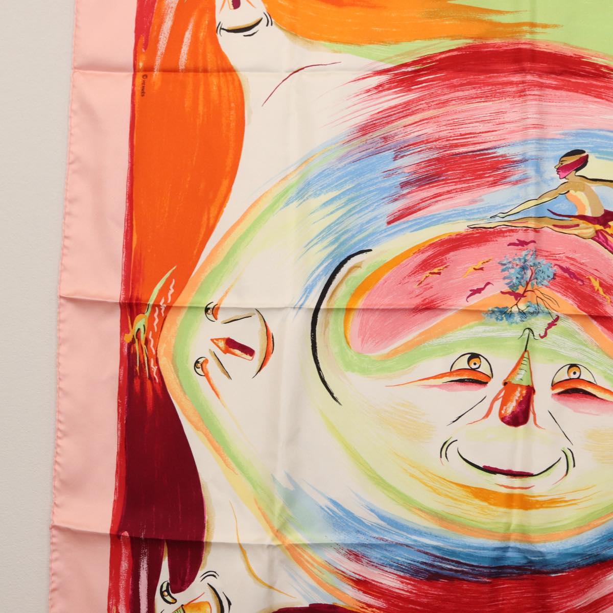 HERMES Carre 90 Scarf ""Smiles in Third millenary"" Silk Pink Auth SW1826M