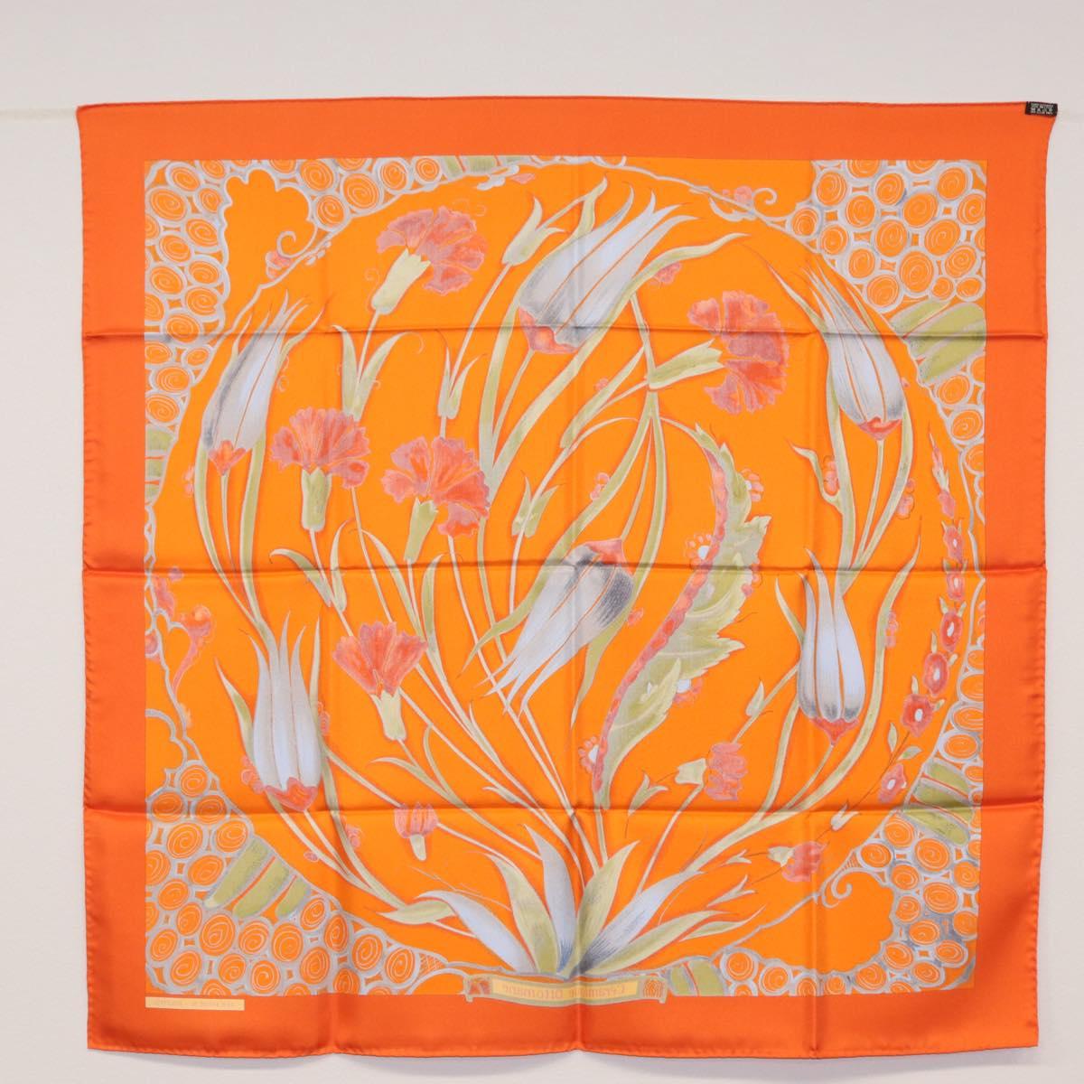 HERMES Carre 90 Scarf ""Ceramique Ottomane"" Silk Orange Auth SW1827M