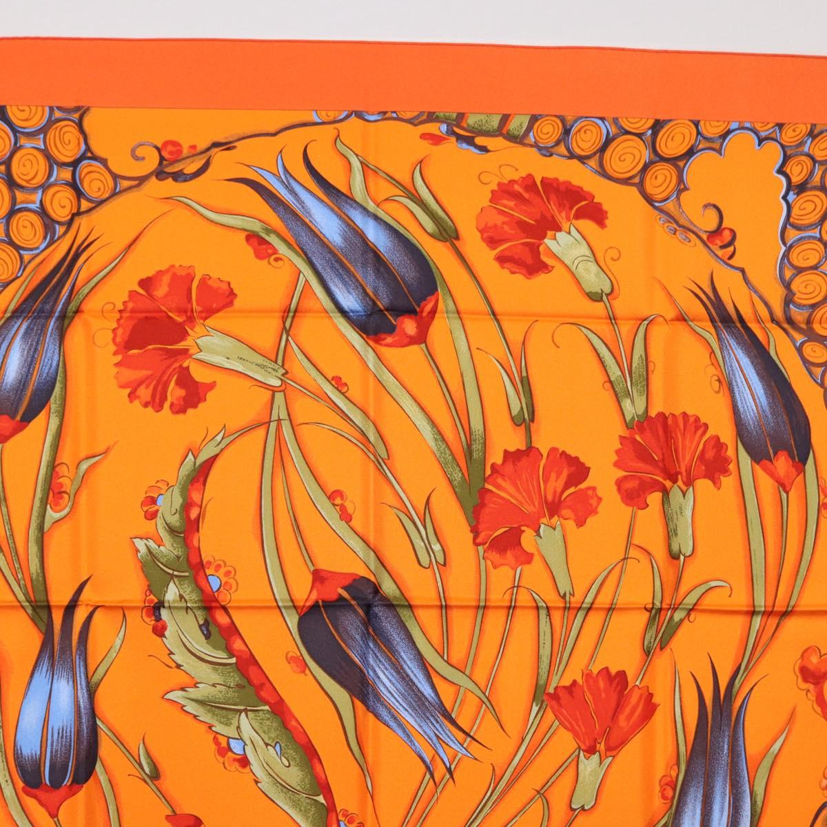 HERMES Carre 90 Scarf ""Ceramique Ottomane"" Silk Orange Auth SW1827M