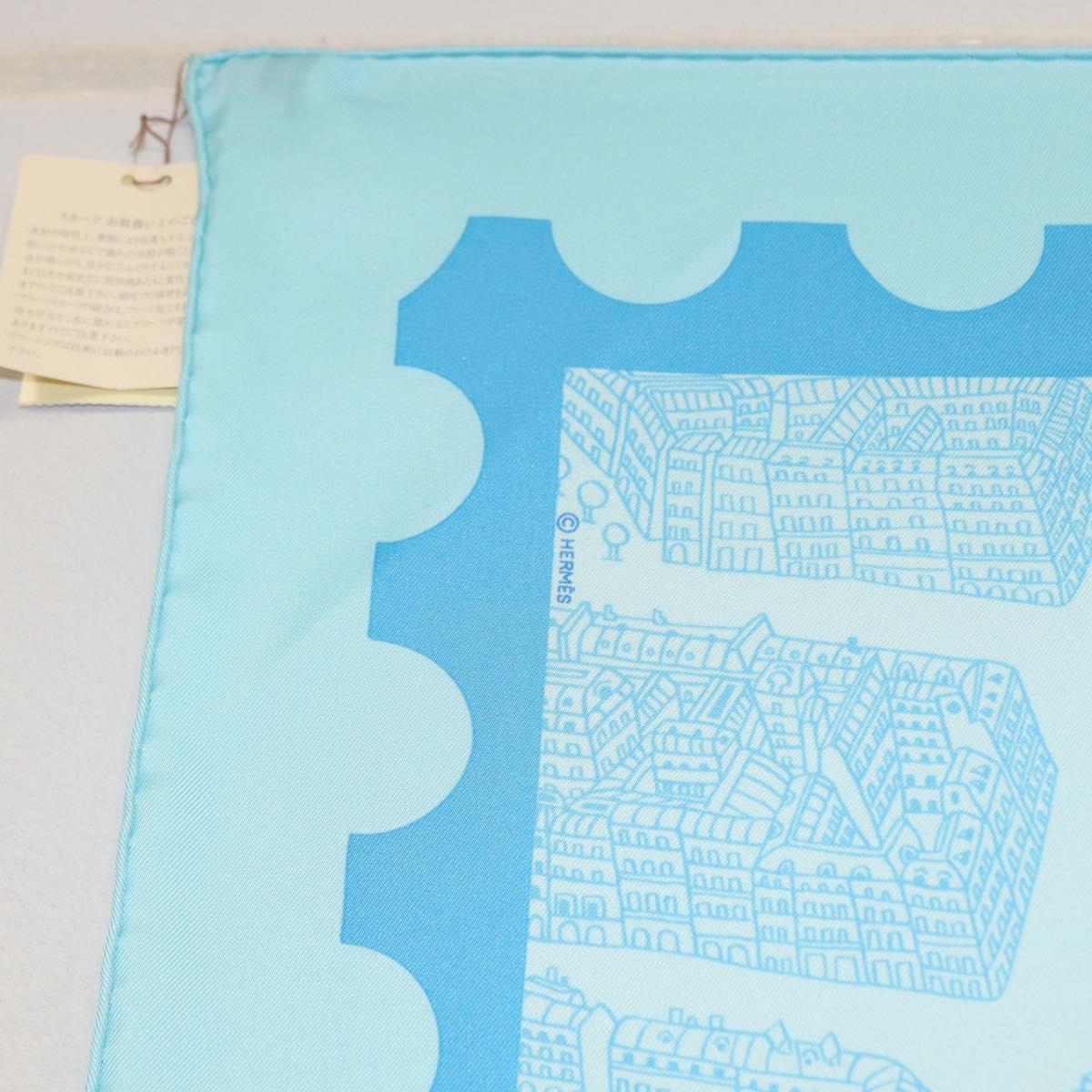 HERMES Carre 90 Scarf ""de passage a Paris"" Silk Light Blue Auth SW1828M