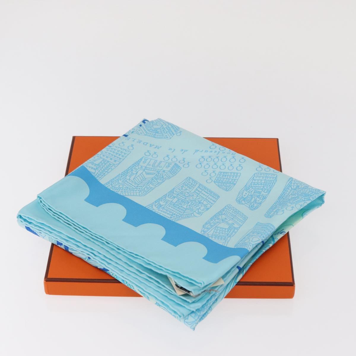 HERMES Carre 90 Scarf ""de passage a Paris"" Silk Light Blue Auth SW1828M