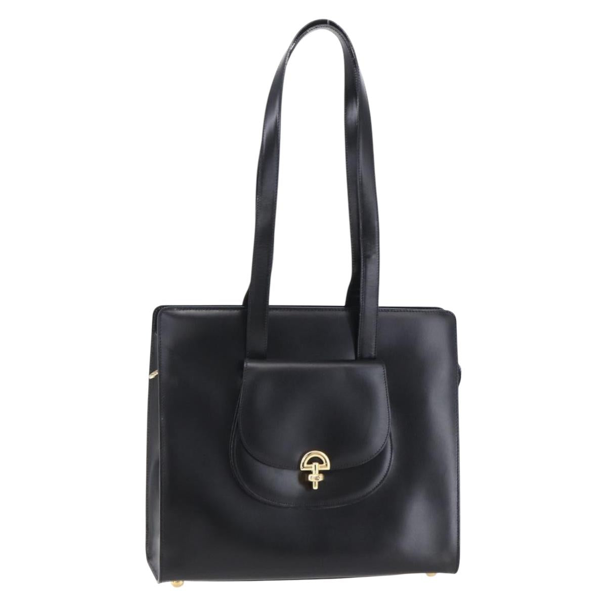 CELINE Tote Bag Leather Black Gold Auth SW1830