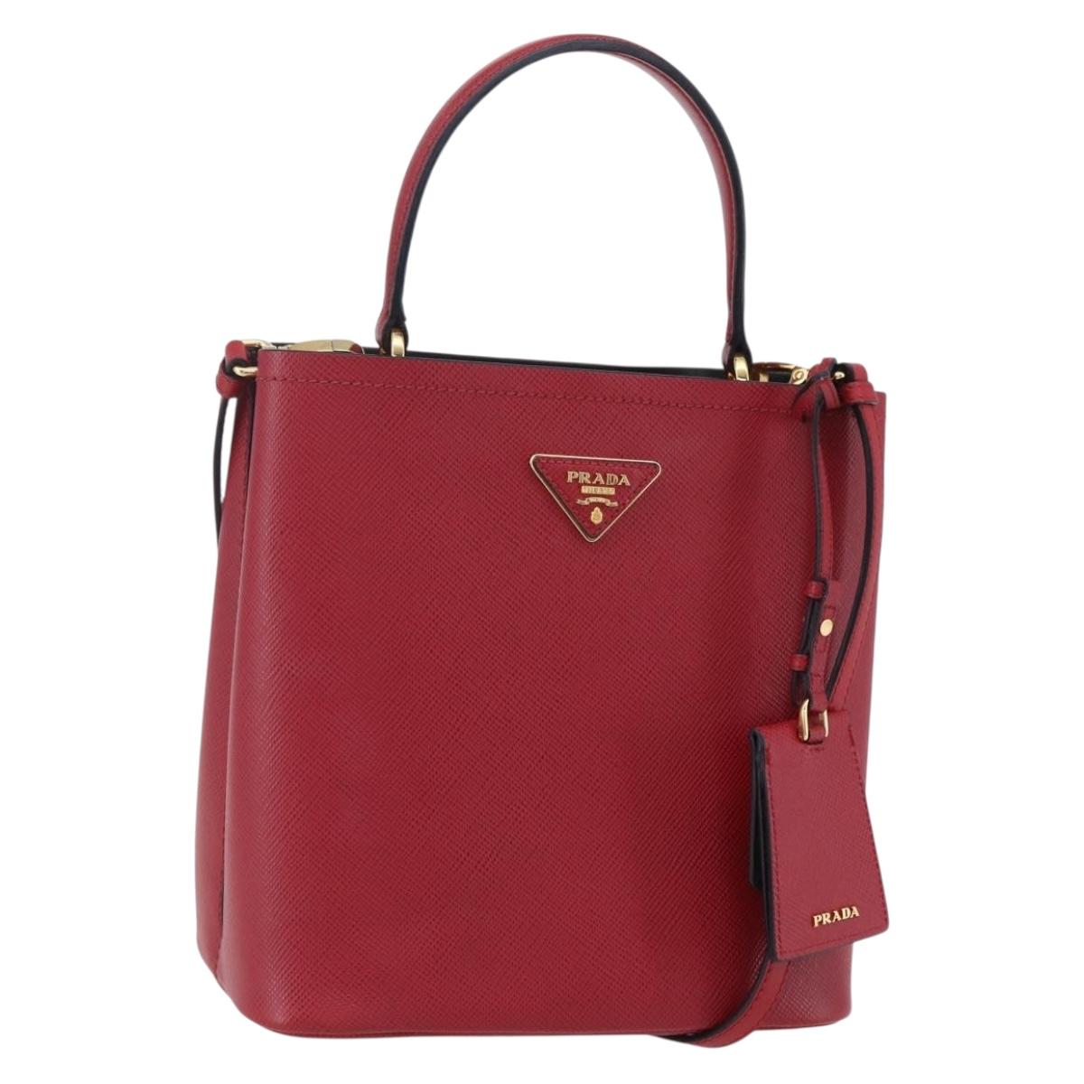 PRADA Panniers Hand Bag Safiano leather 2way Red Gold Auth SW1831V
