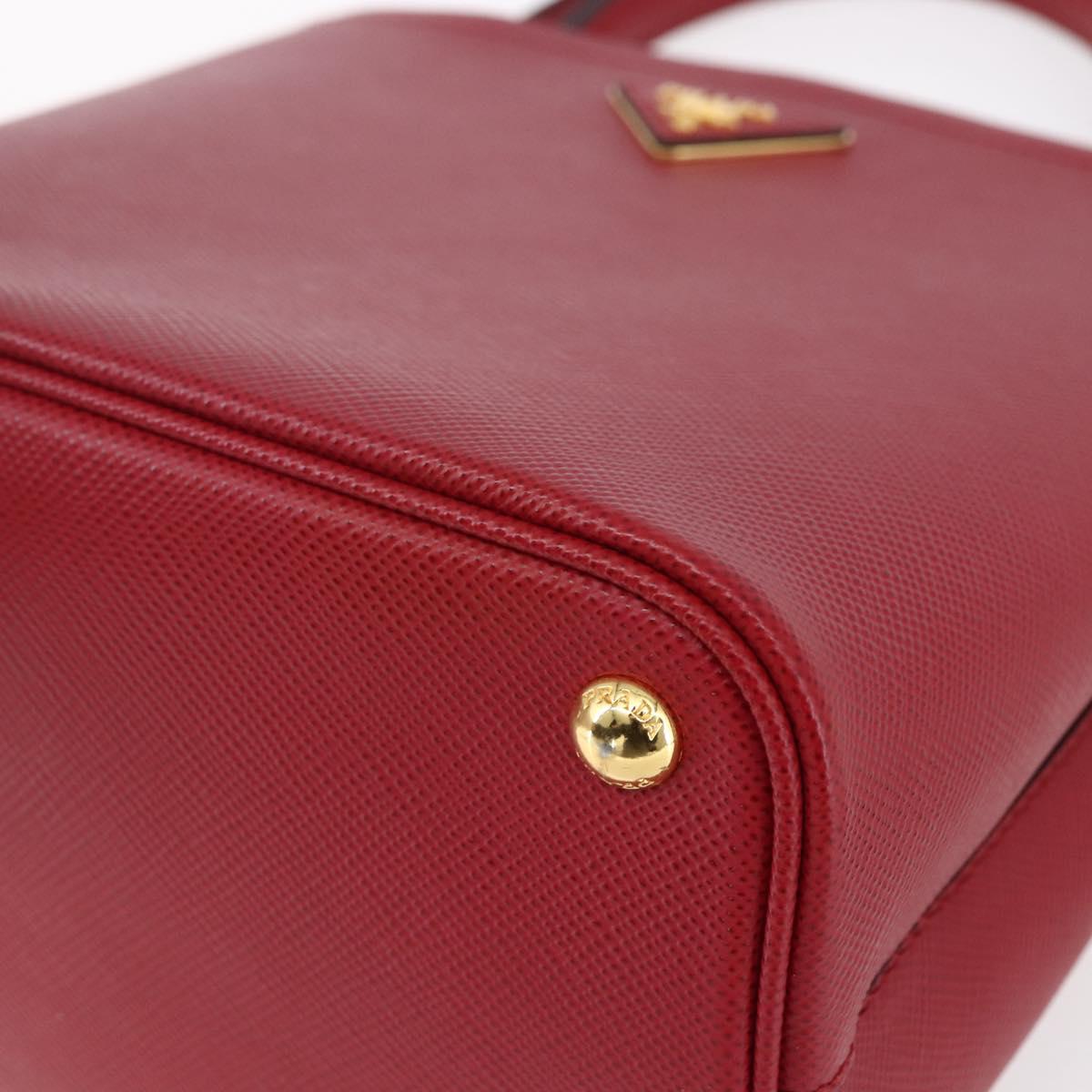 PRADA Panniers Hand Bag Safiano leather 2way Red Gold Auth SW1831V