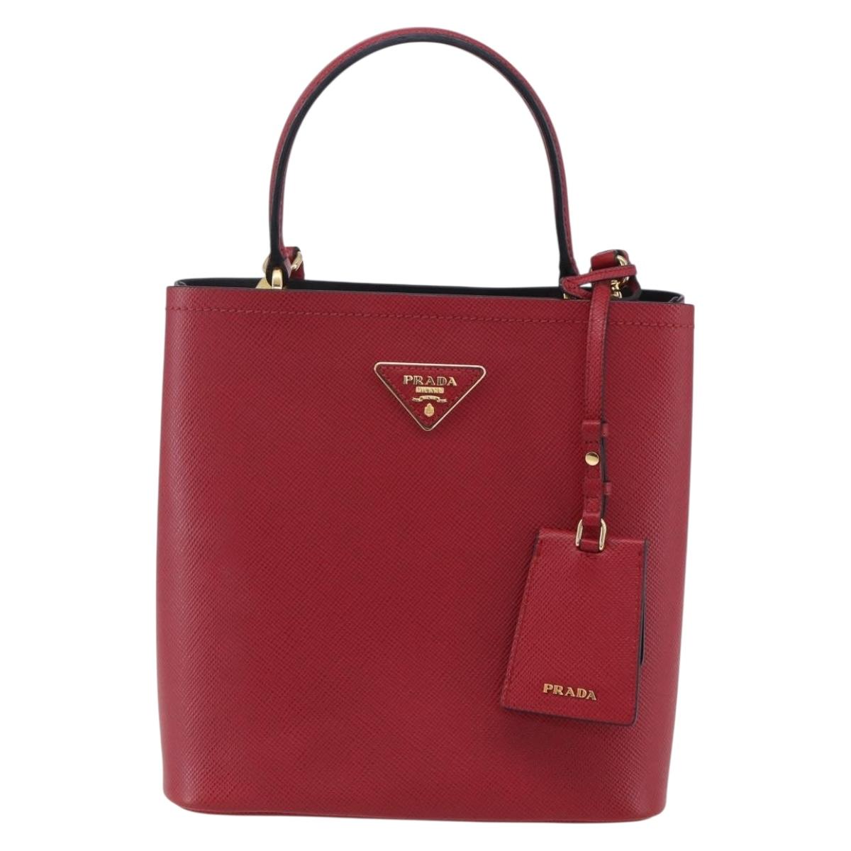 PRADA Panniers Hand Bag Safiano leather 2way Red Gold Auth SW1831V