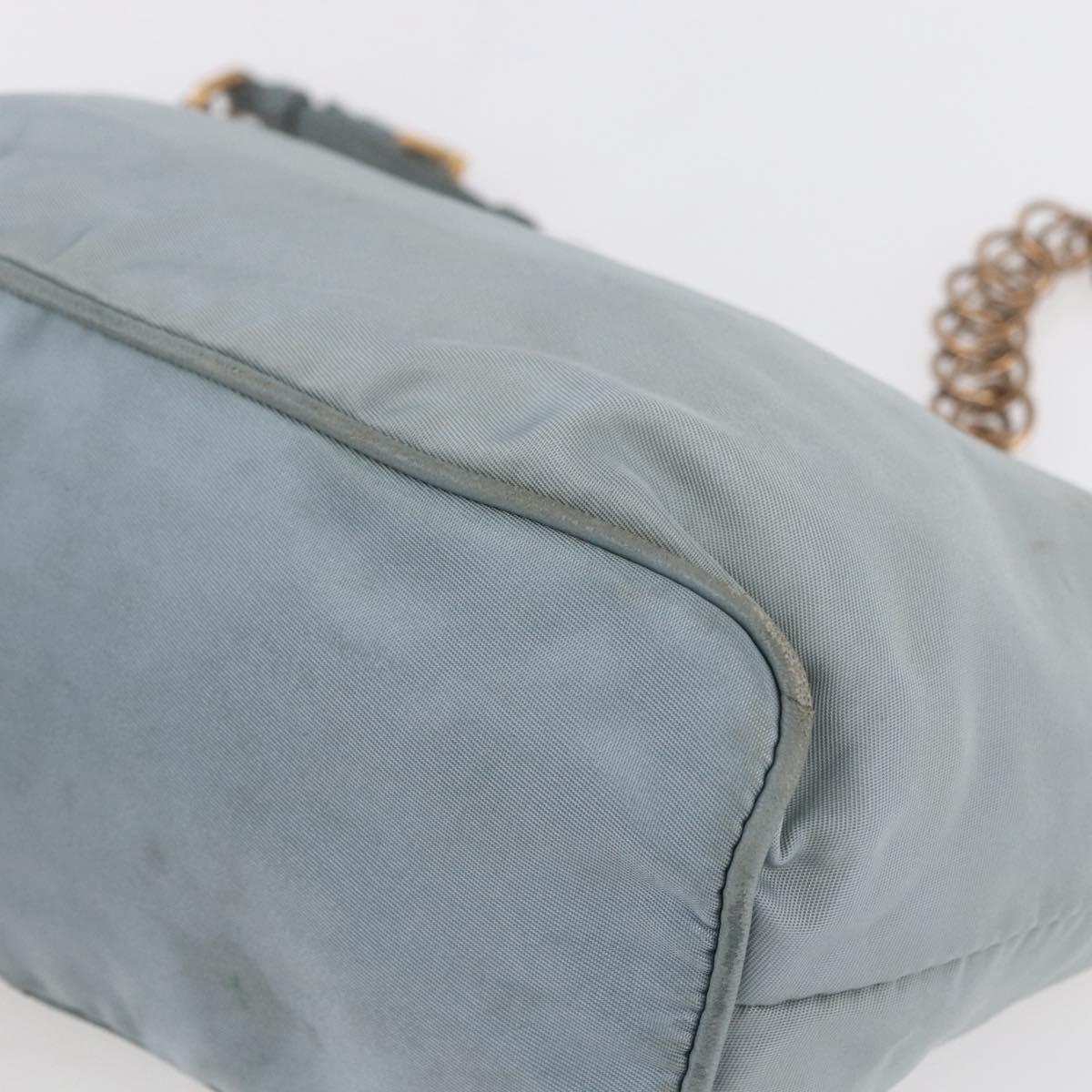 PRADA Chain Shoulder Bag Nylon Light Blue Gold Auth SW1832